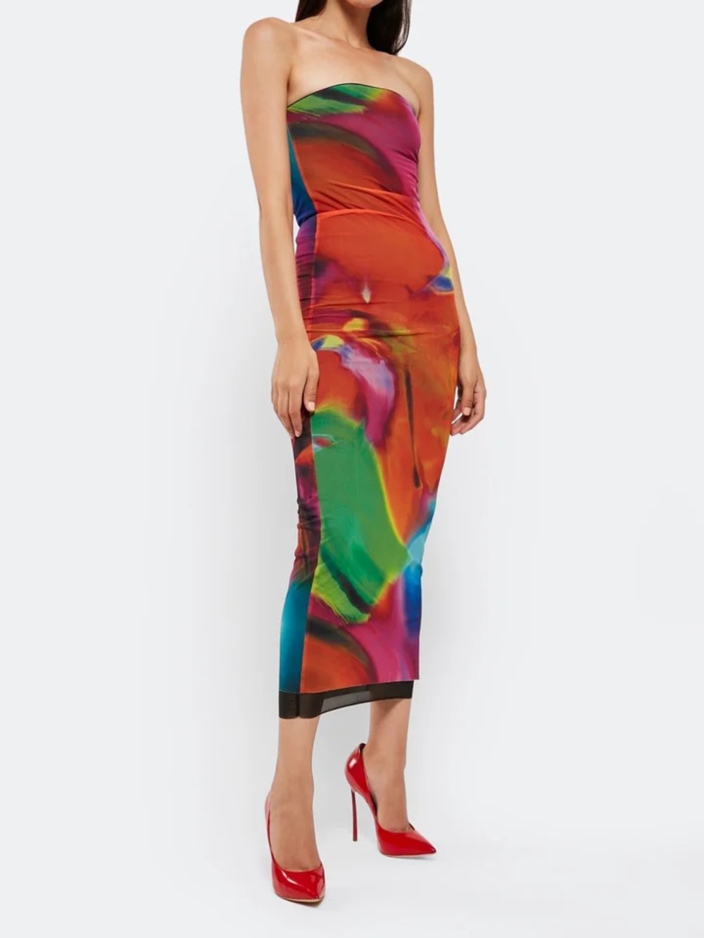Abstract Orange & Green Maxi Dress with Bold Print